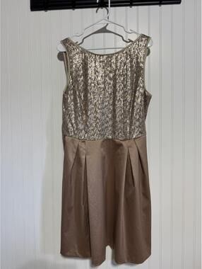 The Limited Champagne Sequin Top Pleated Satin Skirt Cocktail Dress Size 14